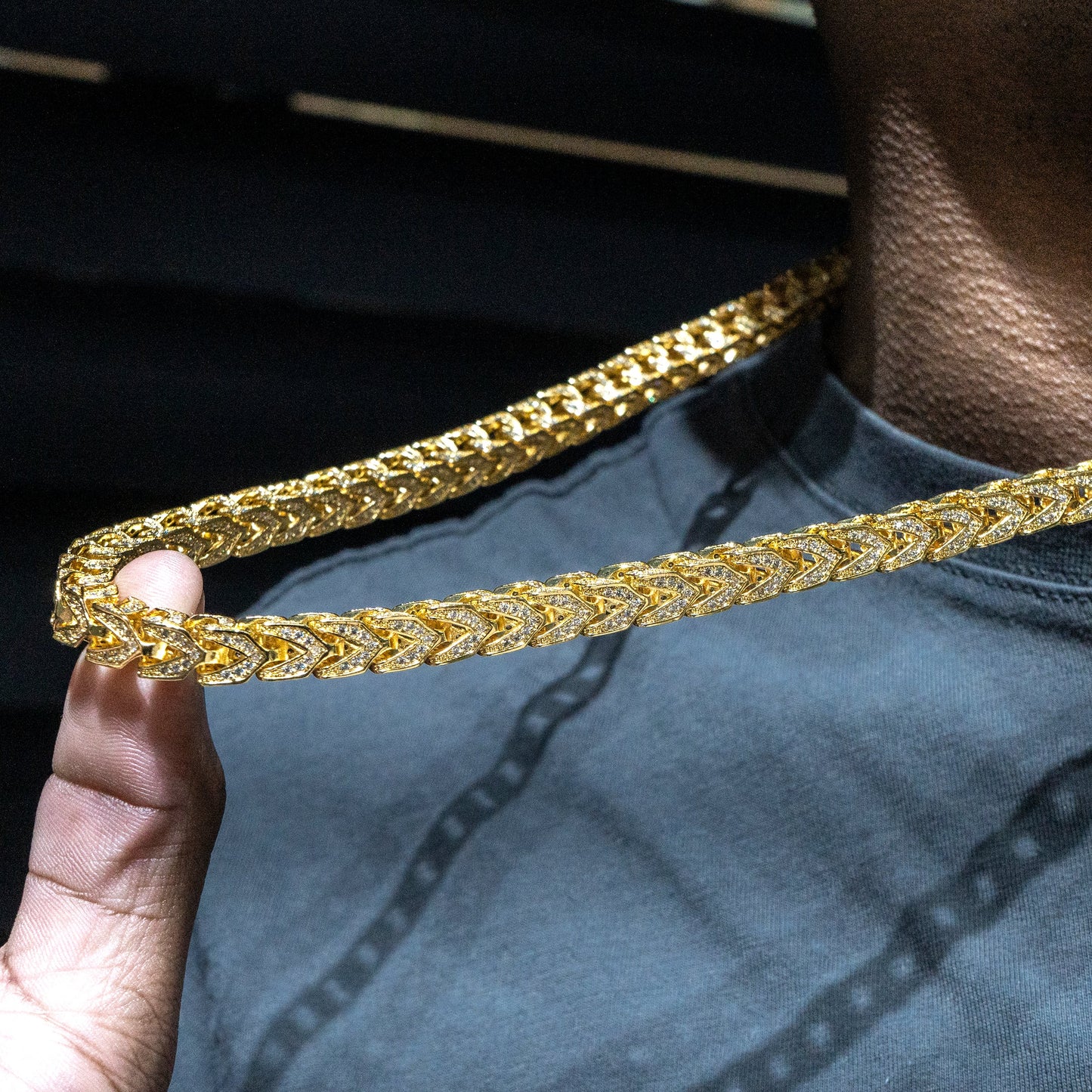 Gold Jewelry -  Solid Gold Iced Out VVS Franco Chain ( 8 Mm )