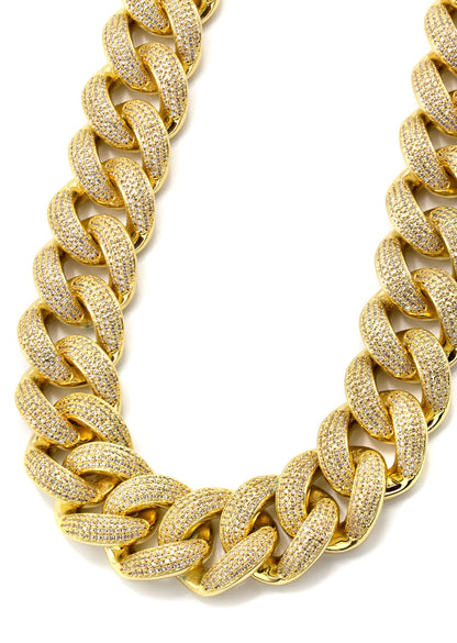 Gold Jewelry -  Mens Big Gold Iced Out VVS Chain Miami Cuban Link 25MM