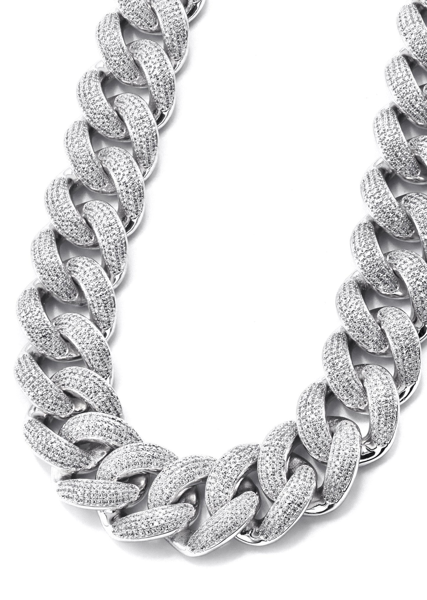 Gold Jewelry -  Mens 14K White Gold Big Iced Out VVS Chain Miami Cuban Link 25MM