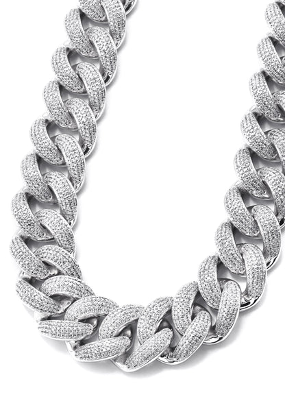 Gold Jewelry -  Mens 14K White Gold Big Iced Out VVS Chain Miami Cuban Link 25MM