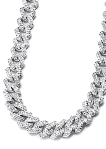 Gold Jewelry -  Mens 14K White Gold Iced Out VVS Prong Set Miami Cuban Link Chain
