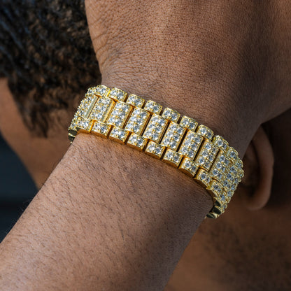 Gold Jewelry -  Mens 14K Gold Iced Out VVS Presidential Band Bracelet