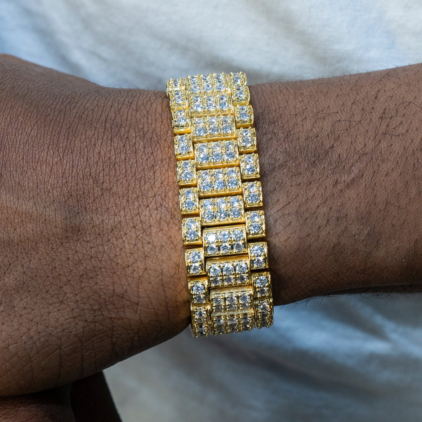Gold Jewelry -  Mens 14K Gold Iced Out VVS Presidential Band Bracelet