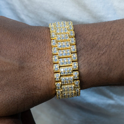 Gold Jewelry -  Mens 14K Gold Iced Out VVS Presidential Band Bracelet