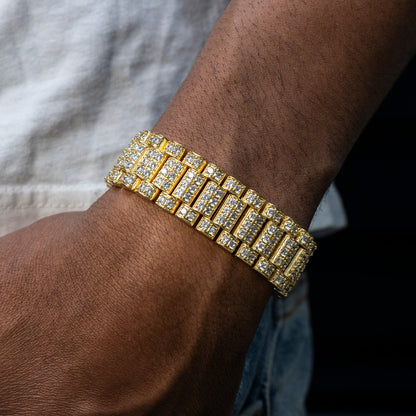 Gold Jewelry -  Mens 14K Gold Iced Out VVS Presidential Band Bracelet