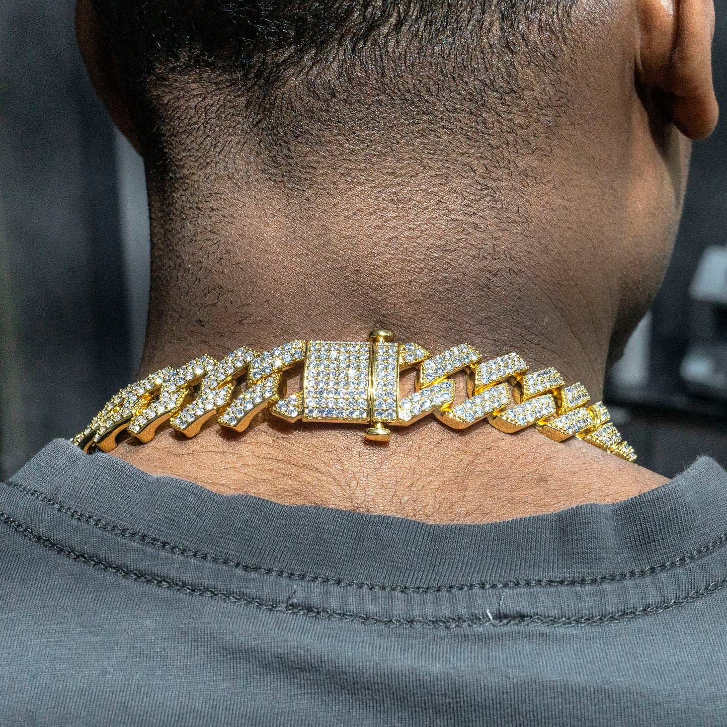 Gold Jewelry -  Mens 14K Gold Iced Out VVS Two Row Prong Set Miami Cuban Link Chain