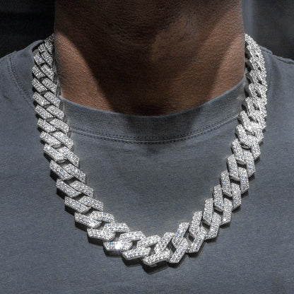 Gold Jewelry -  Mens 14K White Gold Iced Out VVS Prong Set Miami Cuban Link Chain
