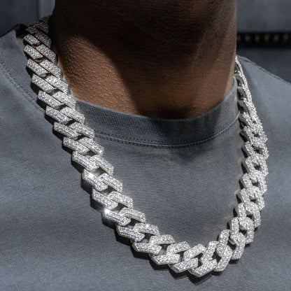 Gold Jewelry -  Mens 14K White Gold Iced Out VVS Prong Set Miami Cuban Link Chain