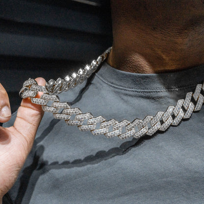 Gold Jewelry -  Mens 14K White Gold Iced Out VVS Prong Set Miami Cuban Link Chain