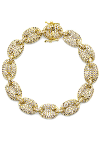 Gold Jewelry -  Mens 14K Gold Iced Out VVS Puff Bracelet