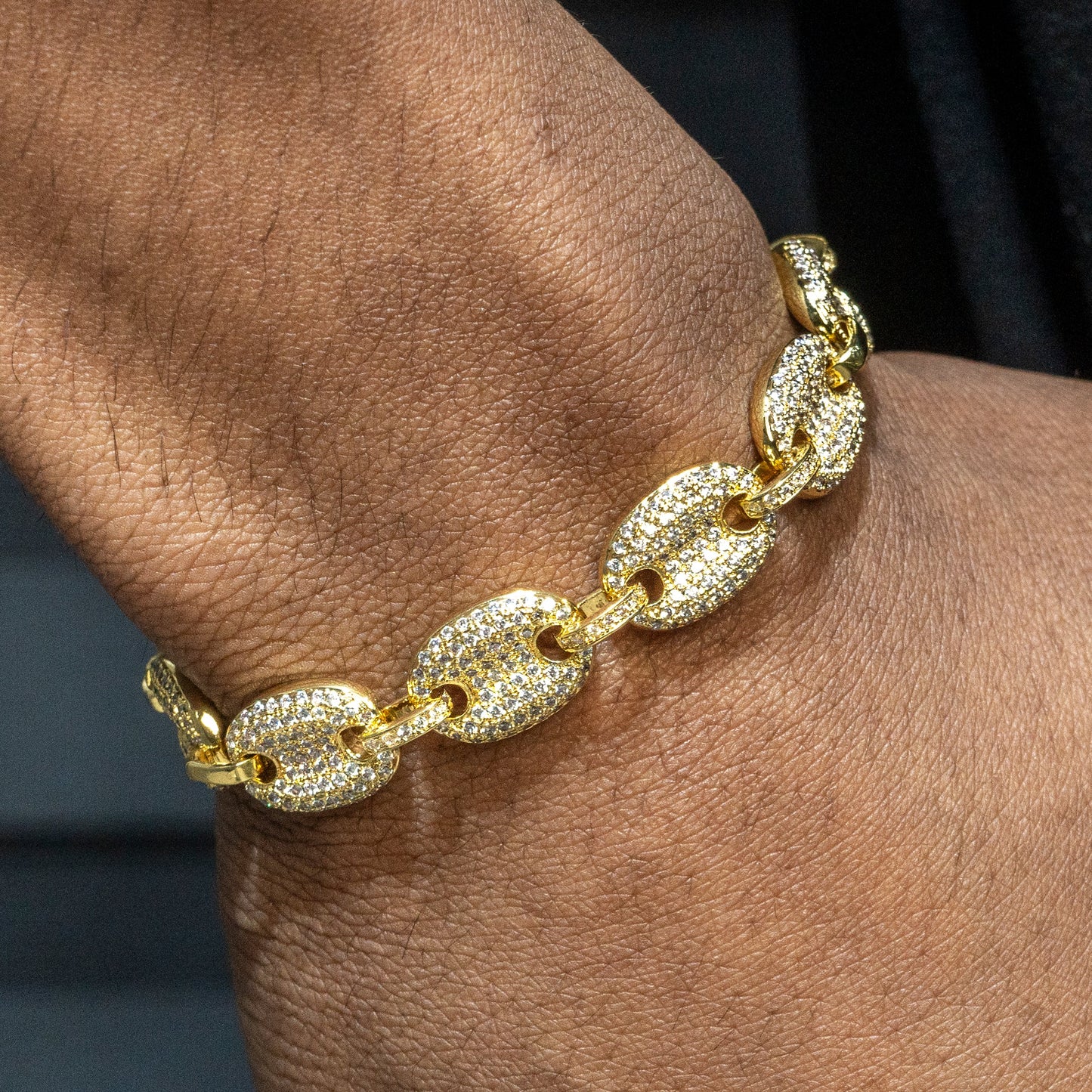 Gold Jewelry -  Mens 14K Gold Iced Out VVS Puff Bracelet