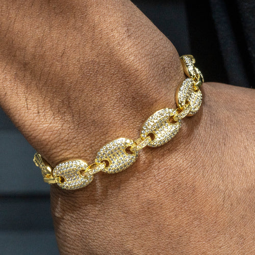 Gold Jewelry -  Mens 14K Gold Iced Out VVS Puff Bracelet