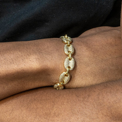 Gold Jewelry -  Mens 14K Gold Iced Out VVS Puff Bracelet