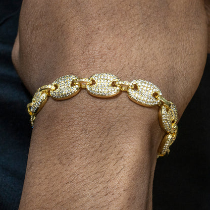 Gold Jewelry -  Mens 14K Gold Iced Out VVS Puff Bracelet