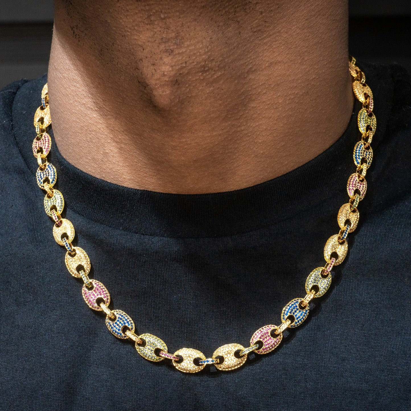 Gold Jewelry -  Mens 14K Gold Iced Out VVS Rainbow Puff Link Chain