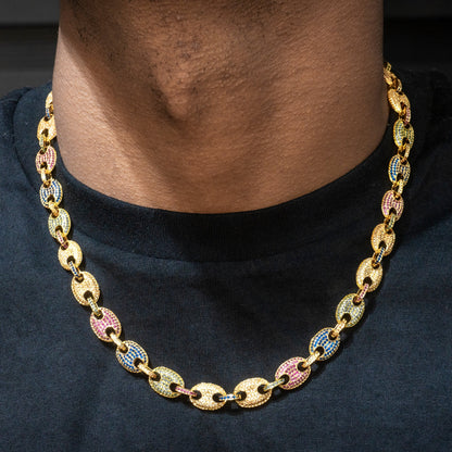 Gold Jewelry -  Mens 14K Gold Iced Out VVS Rainbow Puff Link Chain