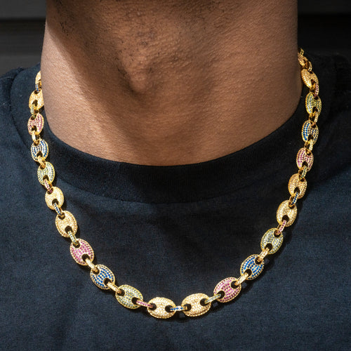 Gold Jewelry -  Mens 14K Gold Iced Out VVS Rainbow Puff Link Chain