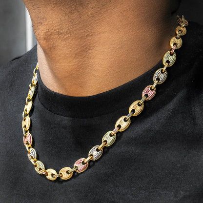 Gold Jewelry -  Mens 14K Gold Iced Out VVS Rainbow Puff Link Chain