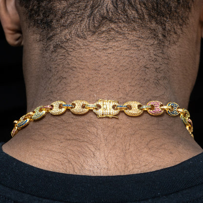 Gold Jewelry -  Mens 14K Gold Iced Out VVS Rainbow Puff Link Chain