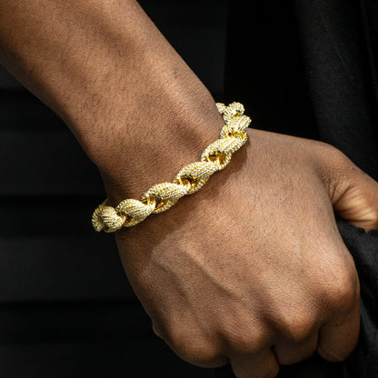 Gold Jewelry -  Mens 14K Gold Iced Out VVS Solid Rope Bracelet