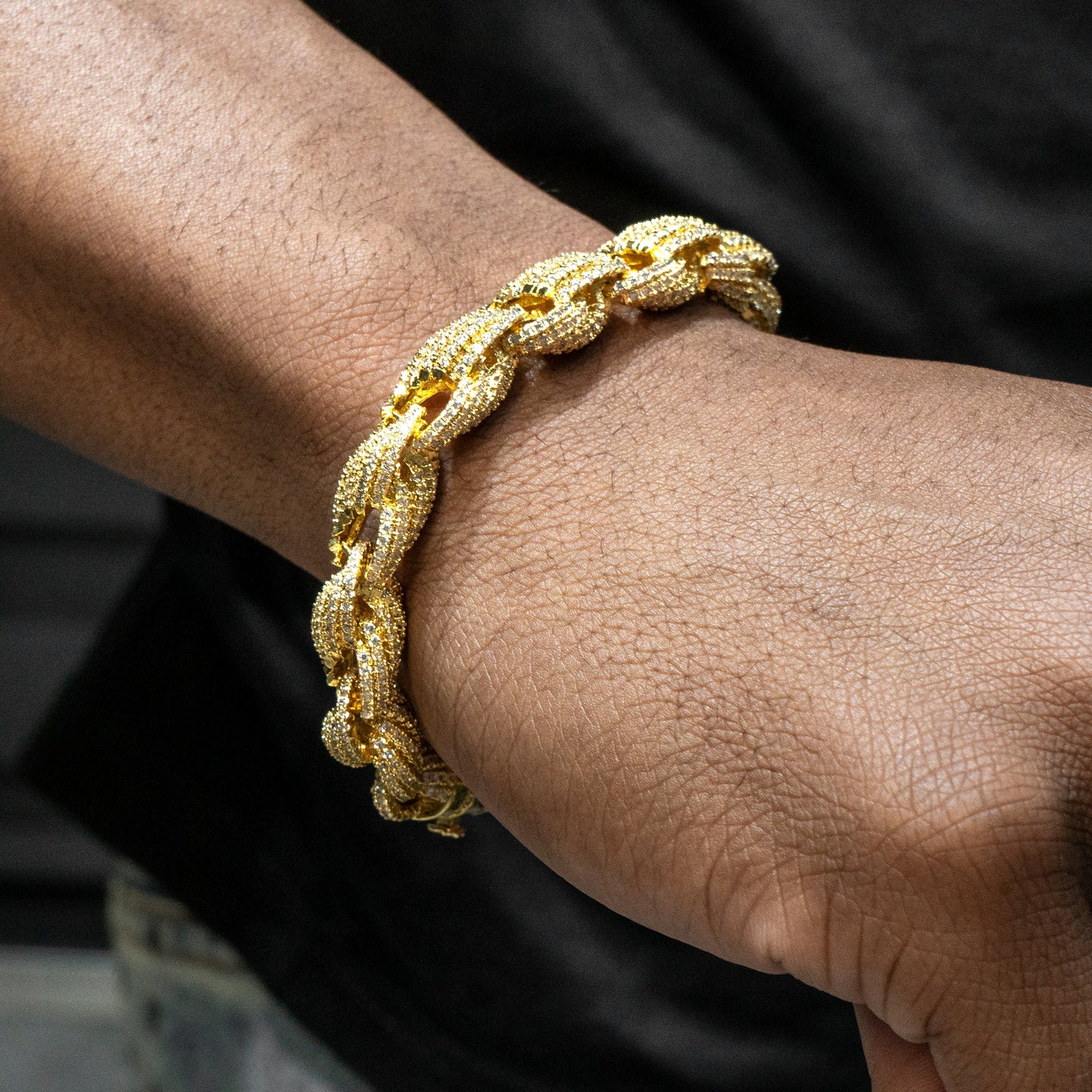 Gold Jewelry -  Mens 14K Gold Iced Out VVS Solid Rope Bracelet