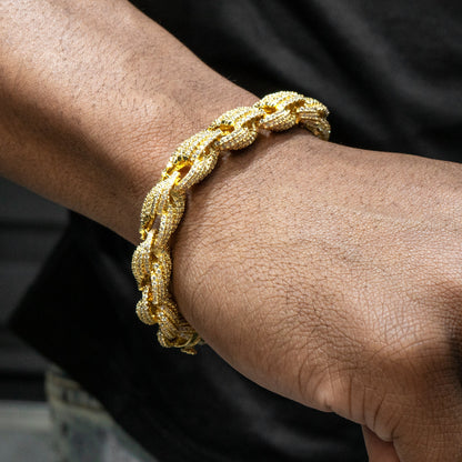 Gold Jewelry -  Mens 14K Gold Iced Out VVS Solid Rope Bracelet