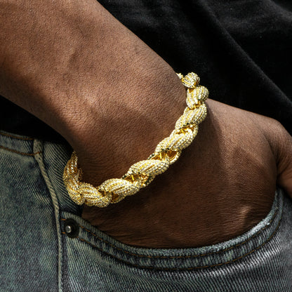 Gold Jewelry -  Mens 14K Gold Iced Out VVS Solid Rope Bracelet