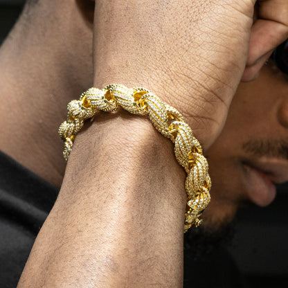 Gold Jewelry -  Mens 14K Gold Iced Out VVS Solid Rope Bracelet