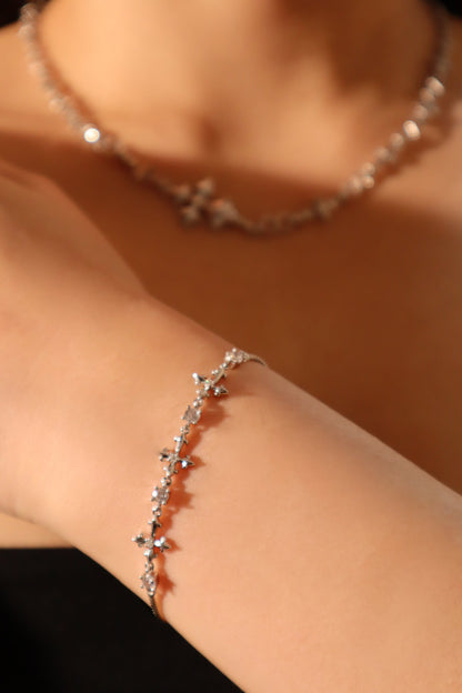 Palladium White Gold Plated Multi Diamond Cross Bracelet