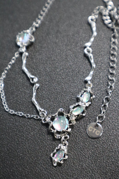 Palladium White Gold Plated Opal Dangle Necklace