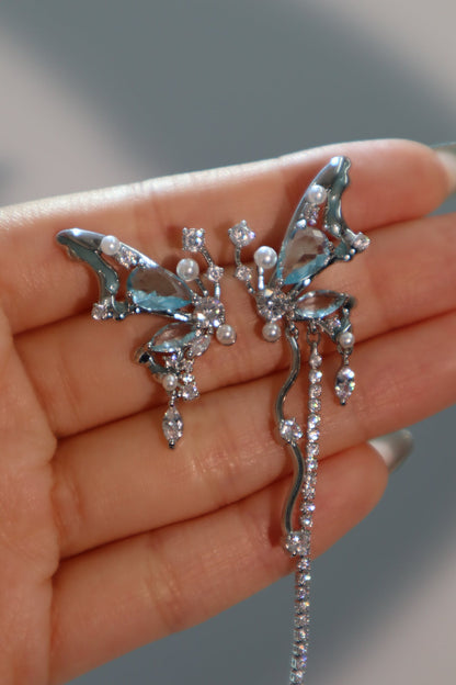Blue Gem Butterfly Earrings