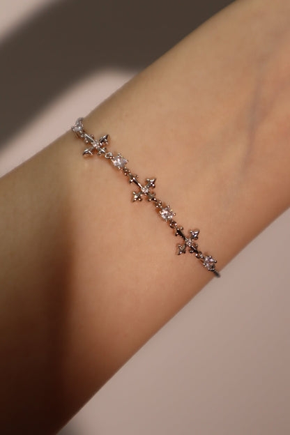 Palladium White Gold Plated Multi Diamond Cross Bracelet
