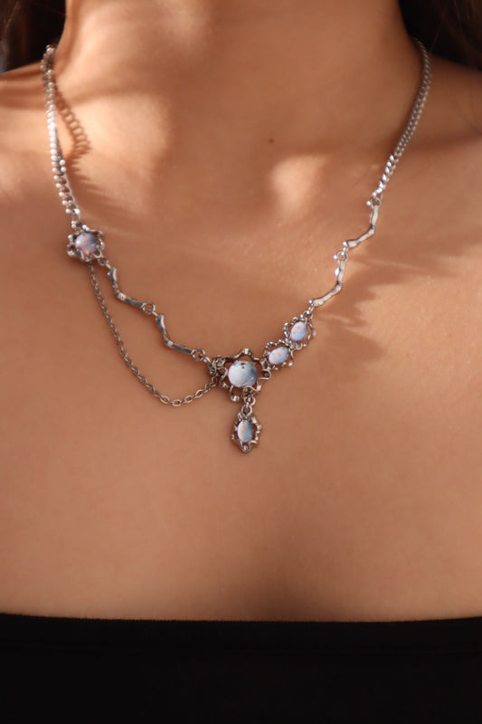 Palladium White Gold Plated Moonstone Dangle Necklace