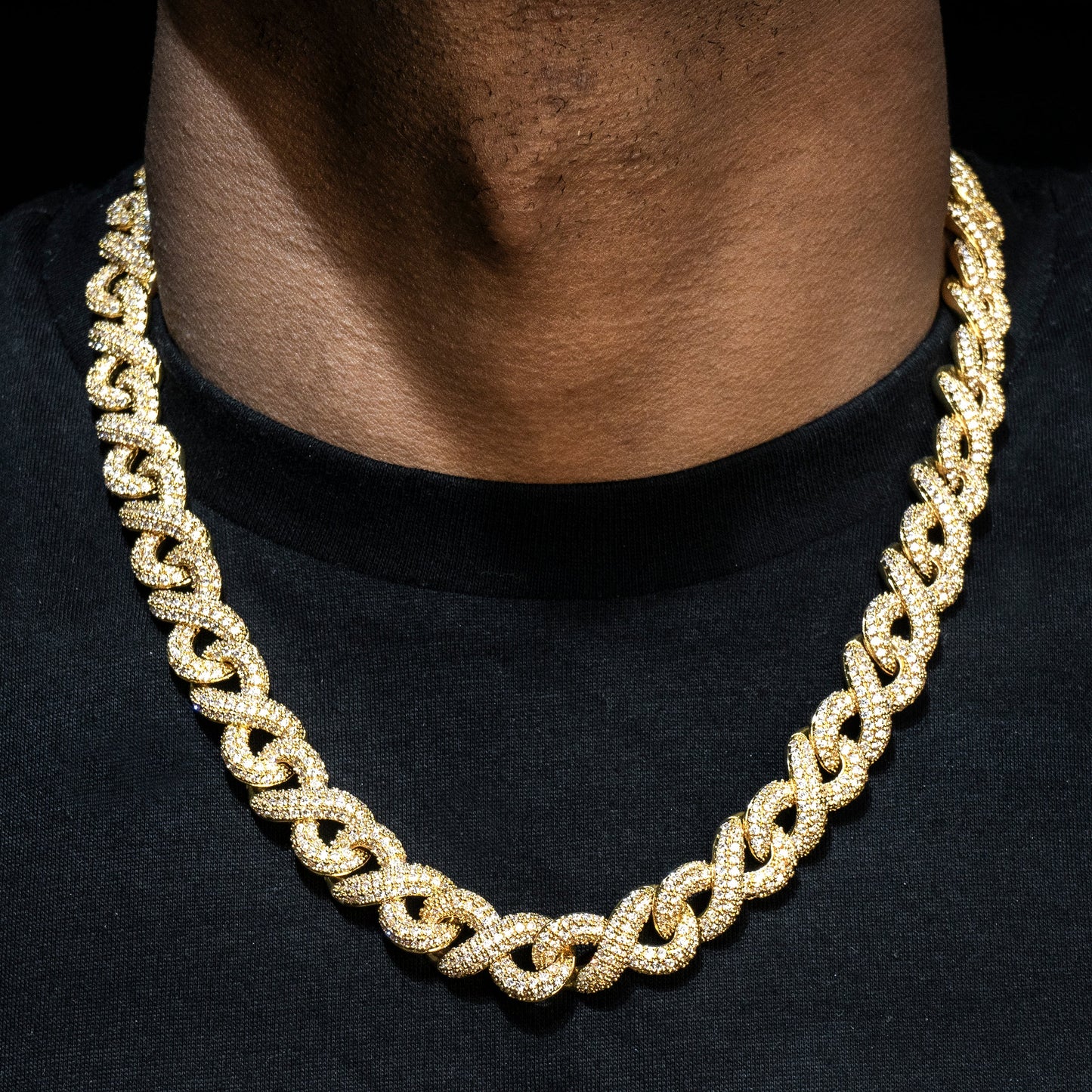 Gold Jewelry -  Mens 14K Gold Iced Out VVS Infinity Link Chain