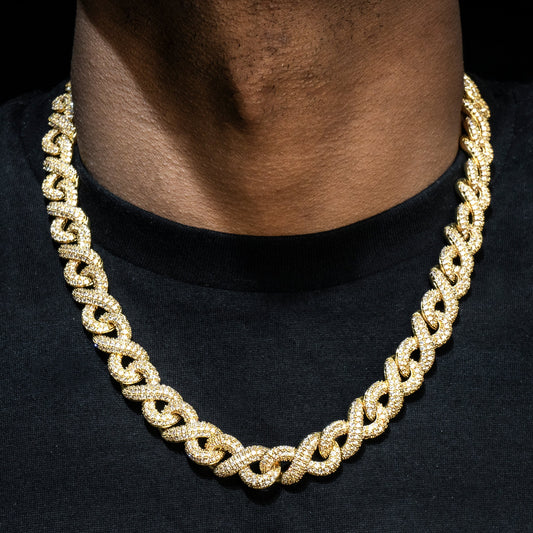 Gold Jewelry -  Mens 14K Gold Iced Out VVS Infinity Link Chain