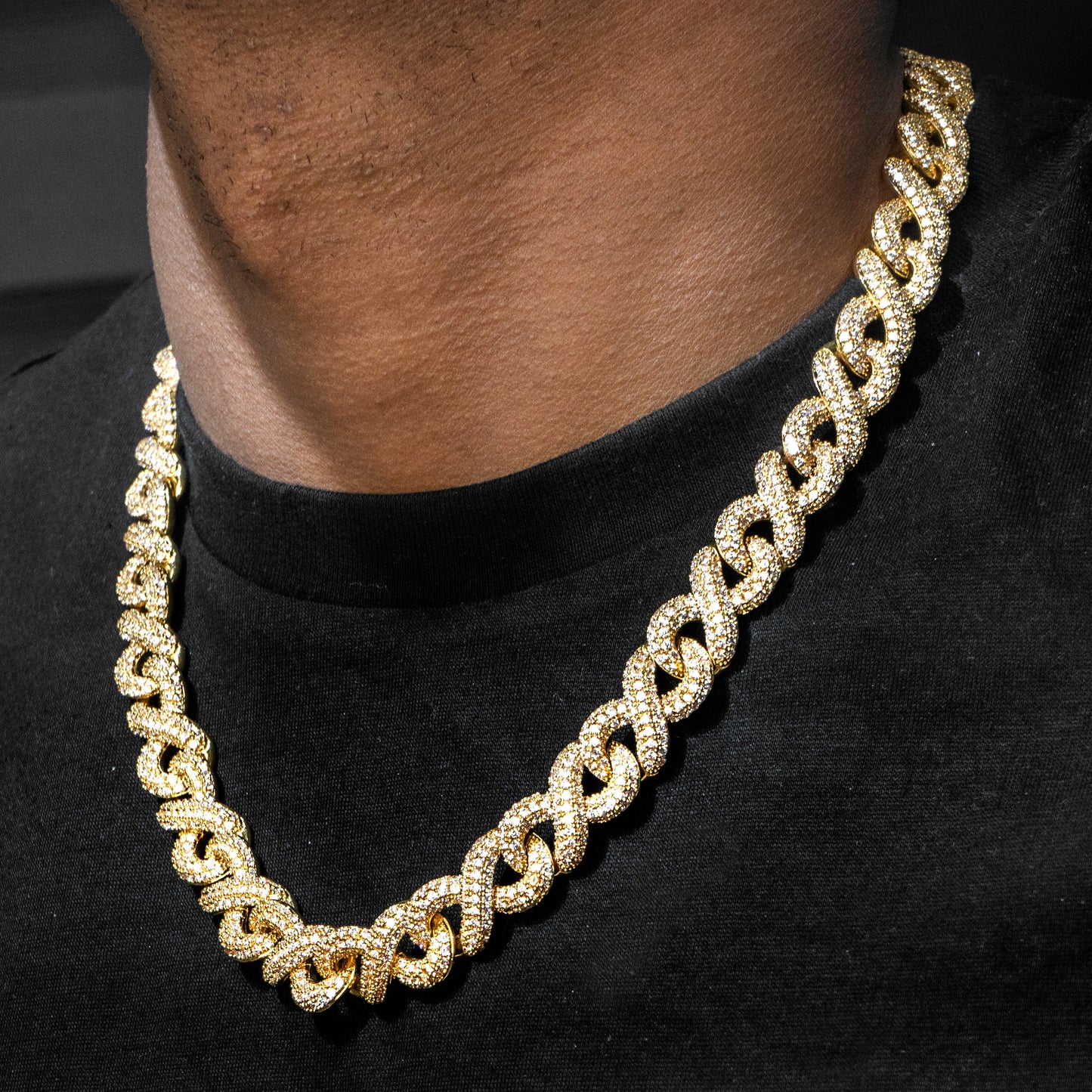 Gold Jewelry -  Mens 14K Gold Iced Out VVS Infinity Link Chain