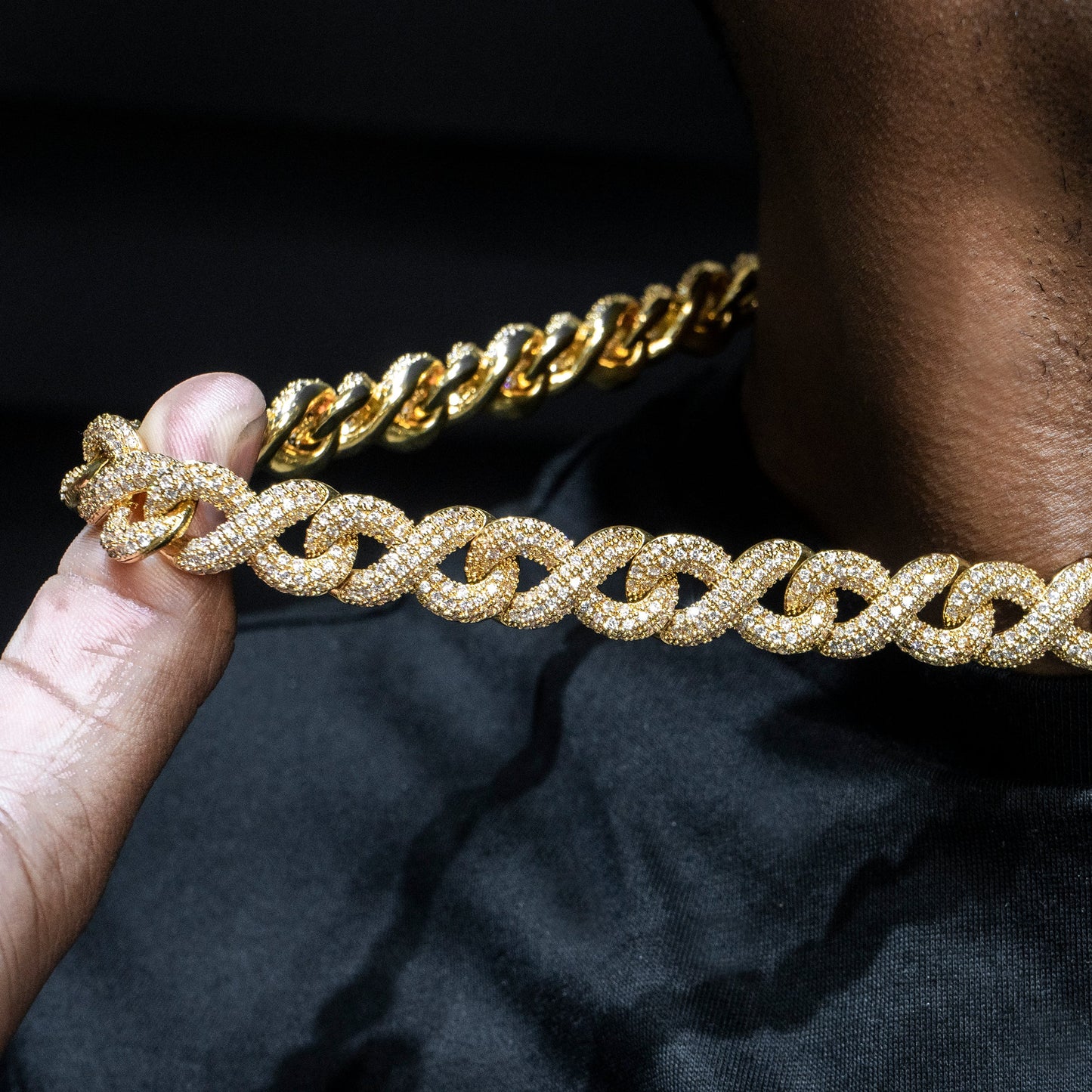 Gold Jewelry -  Mens 14K Gold Iced Out VVS Infinity Link Chain