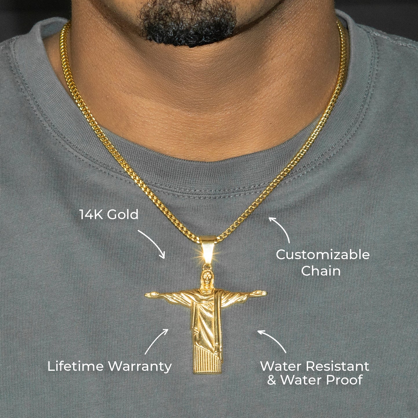 Mens Jewelry - 14K Gold Jesus Necklace | Appx. 15 Grams