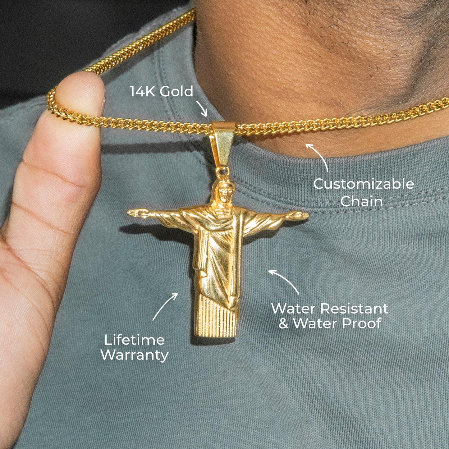 Mens Jewelry - 14K Gold Jesus Necklace | Appx. 15 Grams