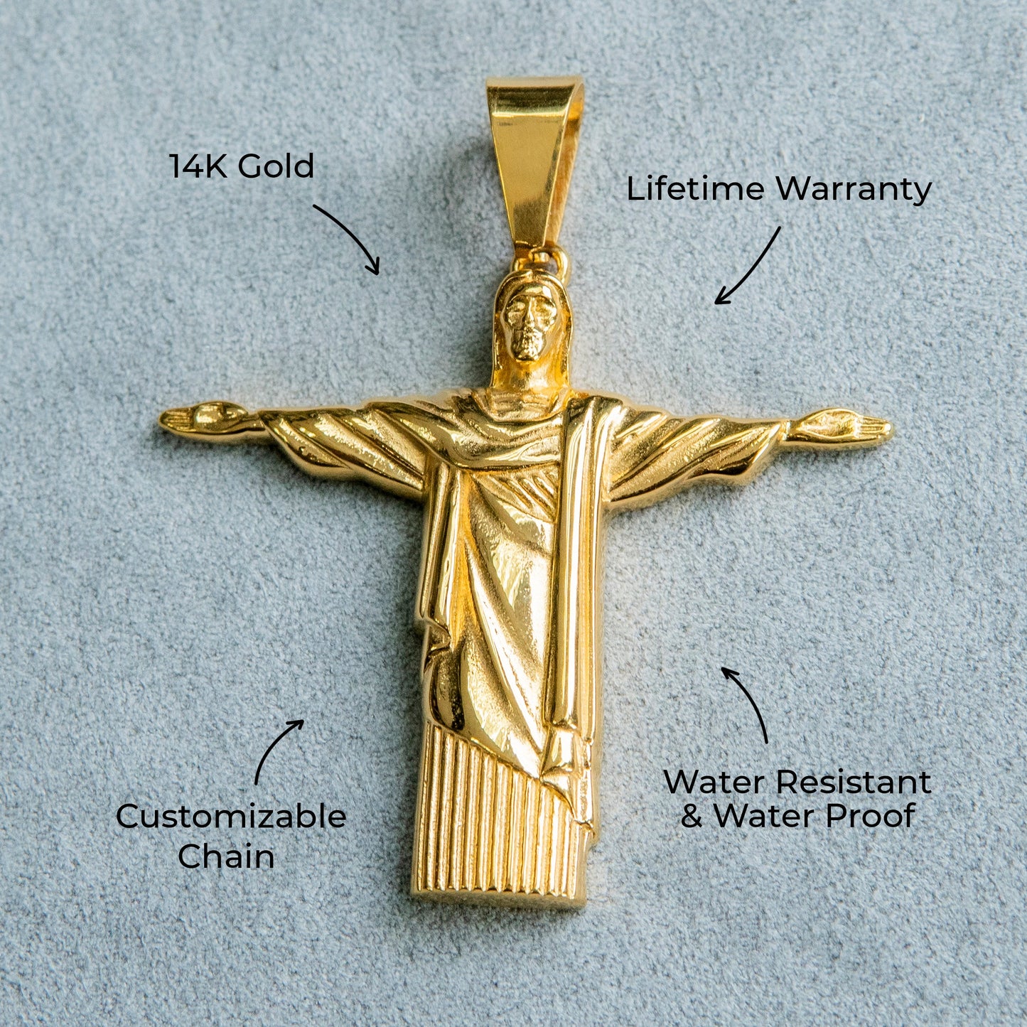 Mens Jewelry - 14K Gold Jesus Necklace | Appx. 15 Grams