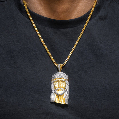 Mens Jewelry -  Gold Iced Out VVS Jesus Piece Chain | Appx. 42.4 Grams