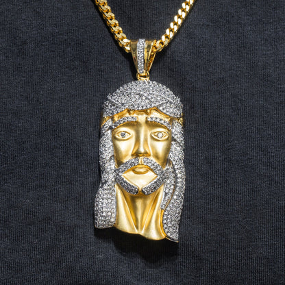Mens Jewelry -  Gold Iced Out VVS Jesus Piece Chain | Appx. 42.4 Grams