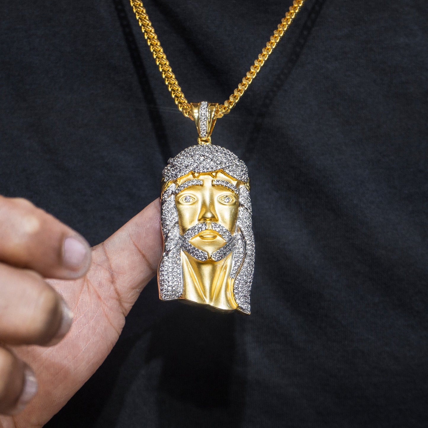 Mens Jewelry -  Gold Iced Out VVS Jesus Piece Chain | Appx. 42.4 Grams
