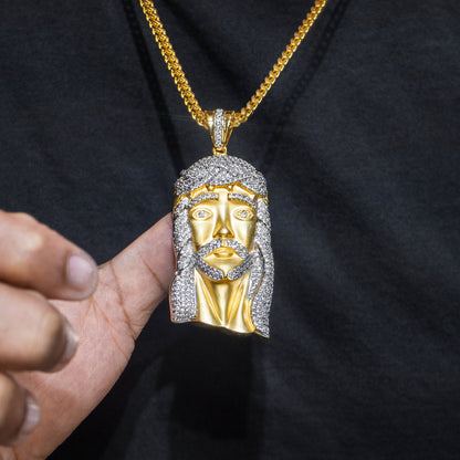 Mens Jewelry -  Gold Iced Out VVS Jesus Piece Chain | Appx. 42.4 Grams