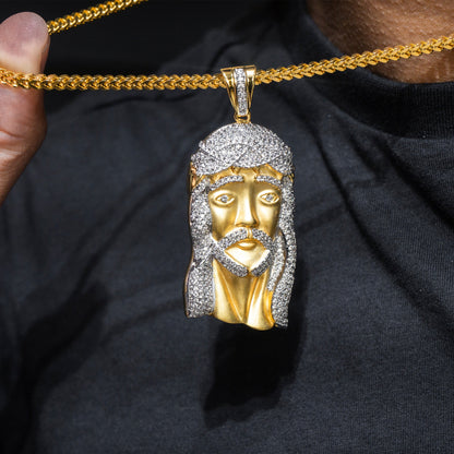 Mens Jewelry -  Gold Iced Out VVS Jesus Piece Chain | Appx. 42.4 Grams
