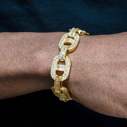Gold Jewelry -  Mens 14K Gold Iced Out VVS Baguette Mariner Bracelet