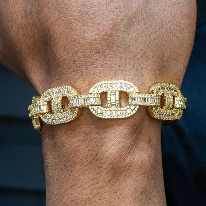 Gold Jewelry -  Mens 14K Gold Iced Out VVS Baguette Mariner Bracelet