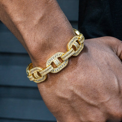 Gold Jewelry -  Mens 14K Gold Iced Out VVS Baguette Mariner Bracelet