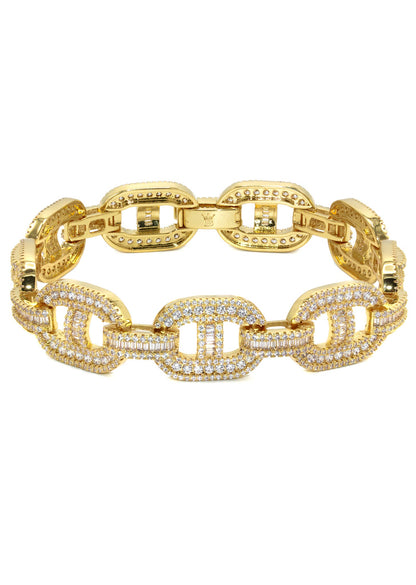 Gold Jewelry -  Mens 14K Gold Iced Out VVS Baguette Mariner Bracelet