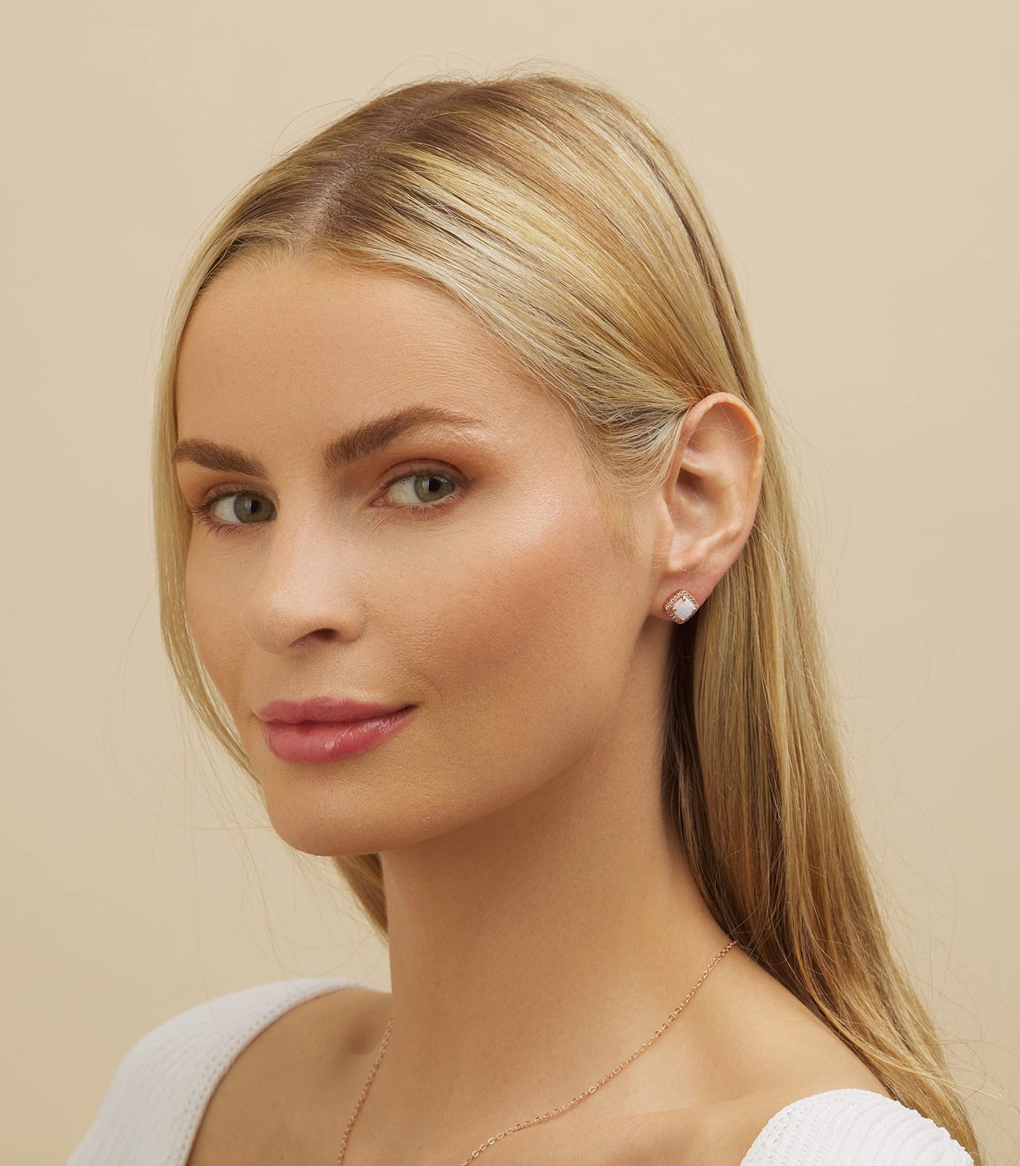 18K White Gold Plated Opal Stud Earrings